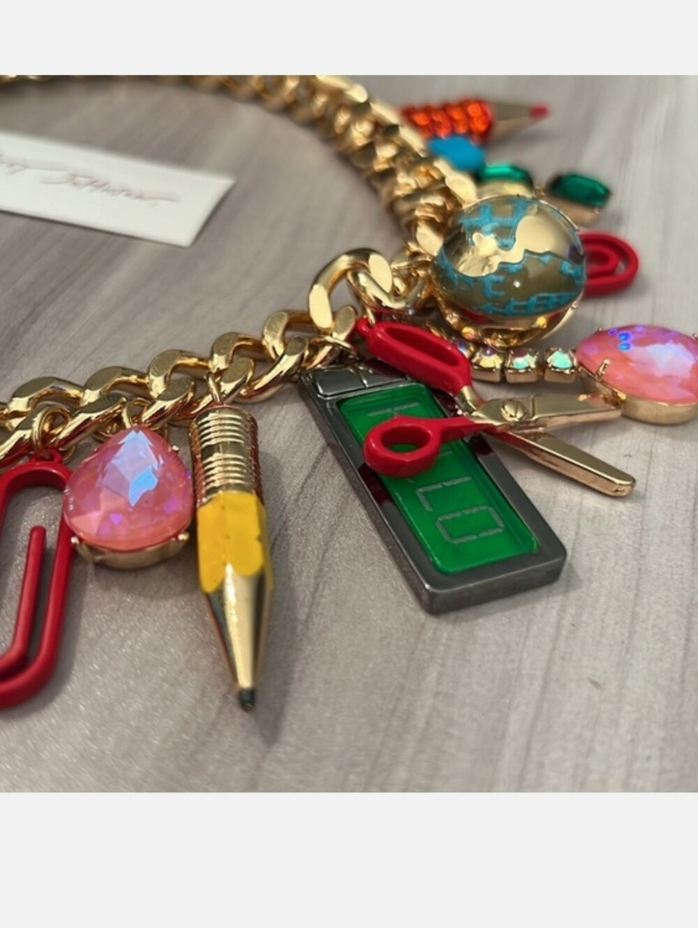 Betsey Johnson Gold Chain Charm Necklace with Multicolor Charms EL Hm - Picture 3 of 4